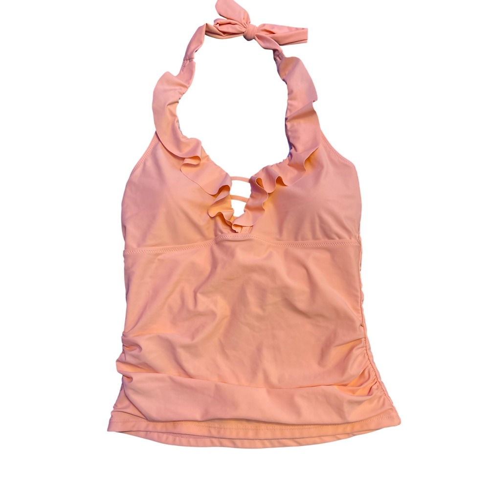 Beachsissi Peach Ruffle Halter Tankini Swim Top Size L